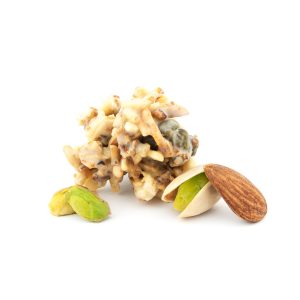 Rocas de chocolate blanco, almendra y pistacho