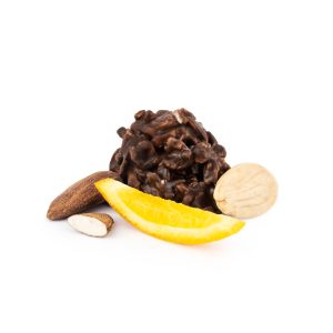Rocas de chocolate negro, almendra y naranja